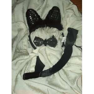  Instant Cat Costume Kit Black Silver Sequin Ears Headband Tail 
