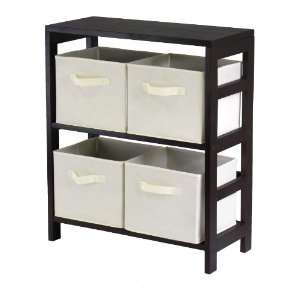 Capri 2 Section M Storage Shelf With 4 Foldable Beige Fabric Baskets 