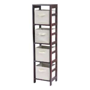 Capri 4 Section N Storage Shelf With 4 Foldable Beige Fabric Baskets 