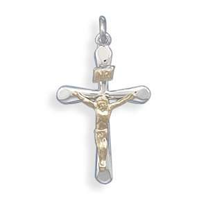  Two Tone Crucifix Charm Polished Sterling Silver and 18 