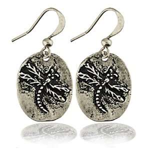 Retro Vintage Look Lucky Dragonfly Medallion Dangle Earrings by 