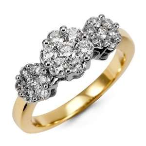    14K White Yellow Gold Triple Cluster 1ct Diamond Ring Jewelry