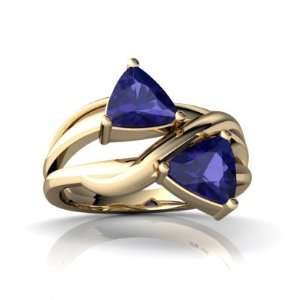 14K Yellow Gold Trillion Created Sapphire Ring Size 8 