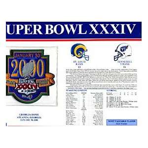 Super Bowl 34 Patch and Game Details Card Sports 
