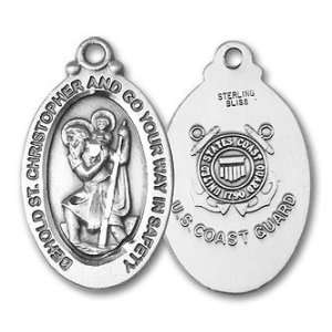  Coast Guard/St. Christopher Sterling Oval Meda Jewelry