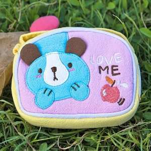 Puppy & Apple] Embroidered Applique Fabric Art Wrist Wallet / Coin 