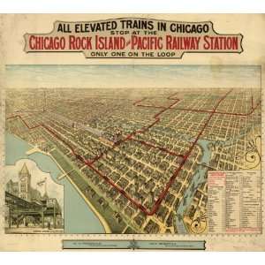  c1897 map Railroads, Elevated, Illinois, Chicago