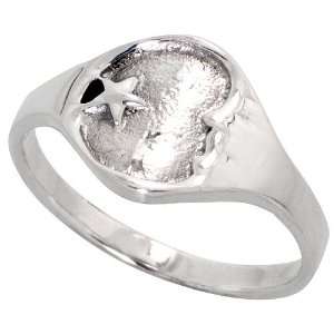  Sterling Silver Moon & Star Ring (Available in Sizes 6 to 