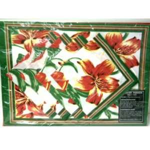  Country Fashion Table Linens 8 Piece Orange Hibiscus Floral 