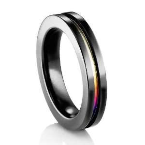  Black Titanium Ring with Rainbow Anodized Groove Jewelry