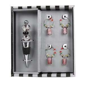  SILVER AND BLACK WINE BOTTLE STOPPER WITH 4 CHARMS 