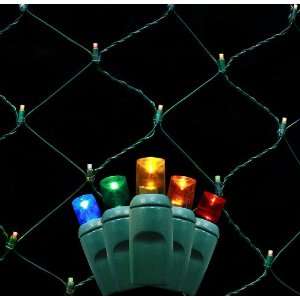 Multi Red, Blue, Amber, Green, Gold 5mm LED Net Lights on Green Wire 