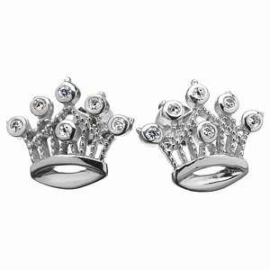  Emitations Pageant Crown Earrings, Silver, 1 pr Jewelry