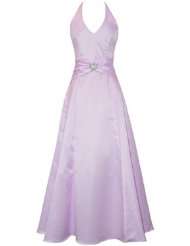 Satin Halter Dress Crystal Pin Prom Holiday Gown Formal Bridesmaid