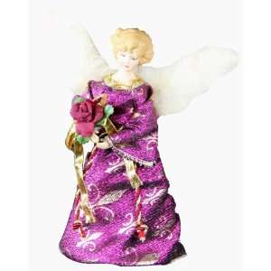  7 Purple and Gold Feathered Angel with Flower Christmas Tree 