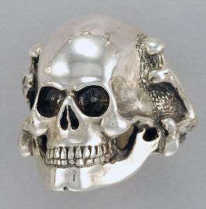 Death Head Skull with Bones Sterling Silver Ring  
