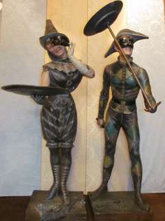 Antique Pair Bronze Comedia Dell Arte Statues Circa 1890 Harlequin 