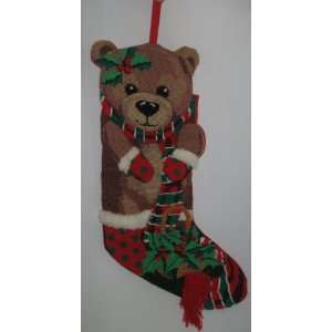  Hand Made Needle Point Teddy Bear Christmas Stocking 