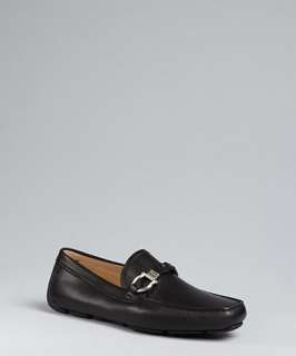 Salvatore Ferragamo black leather Bradford buckle loafers. Smooth 