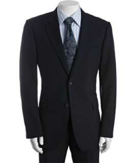 style #315431901 navy blue wool mohair 2 button suit with flat front 