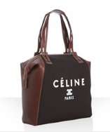 Celine black canvas and calfskin vertical logo print tote style 