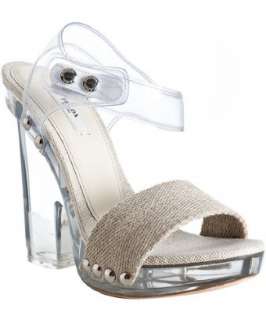 Prada natural canvas and vinyl ankle strap sandals   