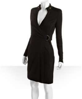 Diane Von Furstenberg black wool jersey Biker wrap dress   