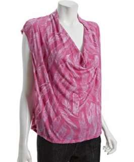 Erge sassy pink cotton burnout feather Penny cowl neck top   