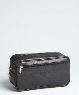 Longchamp black pebbled leather zip cosmetics bag