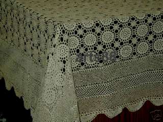 Hand Made CROCHET Tablecloth 54 x 54 Ecru  