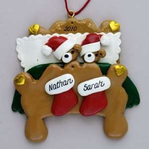  Two Bears in Bed Personalized Claydough Christmas ornament 
