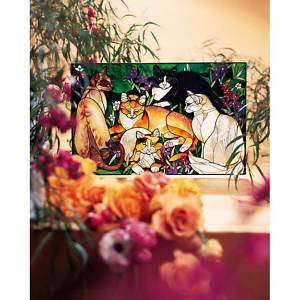 Stained Glass TIFFANY CATS Art Panel Suncatcher 787853045432  