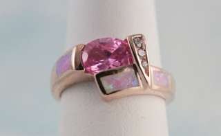  Fire Opal & Pink Sapphire Ring Rose Gold Sterling #6 to 10    