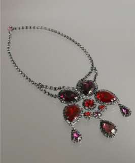 Kenneth Jay Lane red ornate crystal pendant necklace   up to 
