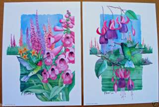 Paul Brents Flights of Fancy two Bird/Flower prints  