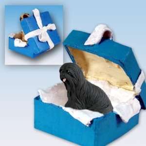  Lhasa Apso Blue Gift Box Dog Ornament   Black