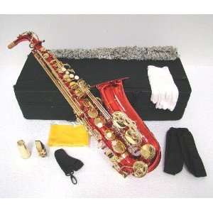  RUGERI E FLAT RED LACQUER PLATED ALTO SAXOPHONE WITH 