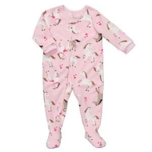   Piece Polyester Microfleece Footed Blanket Sleeper Pajama Pink Horses