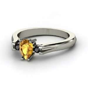   Ring, Pear Citrine Sterling Silver Ring with Black Diamond Jewelry