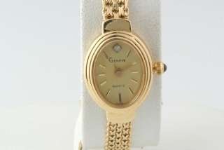 Ladys Geneve 14K Gold YG Diamond Accent Wrist Watch Swiss Quartz 