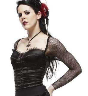 Hell Bunny Fatal Black Satin Corset Top Fishnet Gothic Punk Pinup Goth 
