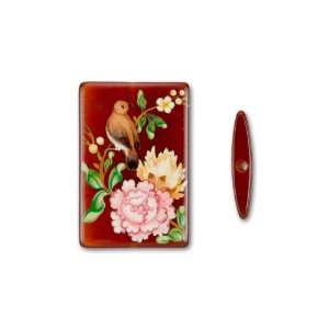  Brown Bird with Pink and Yellow Flowers on Carnelian 