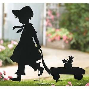  Girl and Wagon Silhouette Lawn Statue 