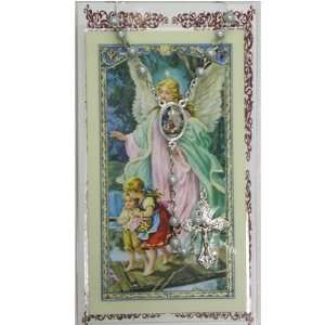  Guardian Angel Prayer Card & Blue Rosary. 