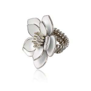  Large White Flower Rhinestone Stretch Fashion Ring 