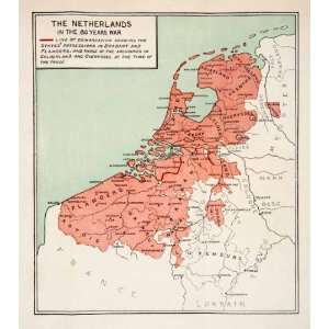  1900 Print Map Netherlands Eighty Years War Europe Flanders 