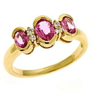  14k Yellow Gold Pink Sapphire. Diamond Ring   JewelryWeb Jewelry
