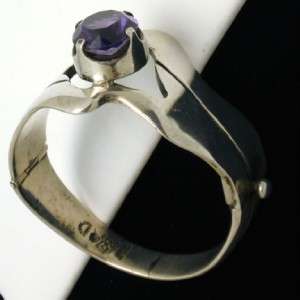   Taxco Vintage Sterling Silver Cuff Bracelet with large Amethyst  