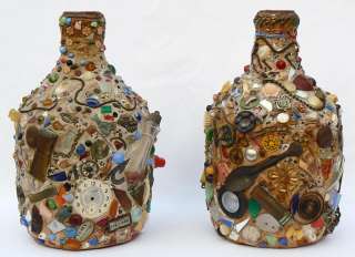 Matching pair of unusual Memory Jugs w/great decoration  