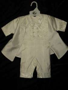 BABY BOYS 3PC Ivory Baptism Christening OUTFITS SUIT/OO/ Sz 3M,6M,12M 
